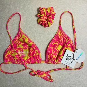 Kulani Kinis Pink Lemonade Bralette Bikini Top with matching Scrunchie XL